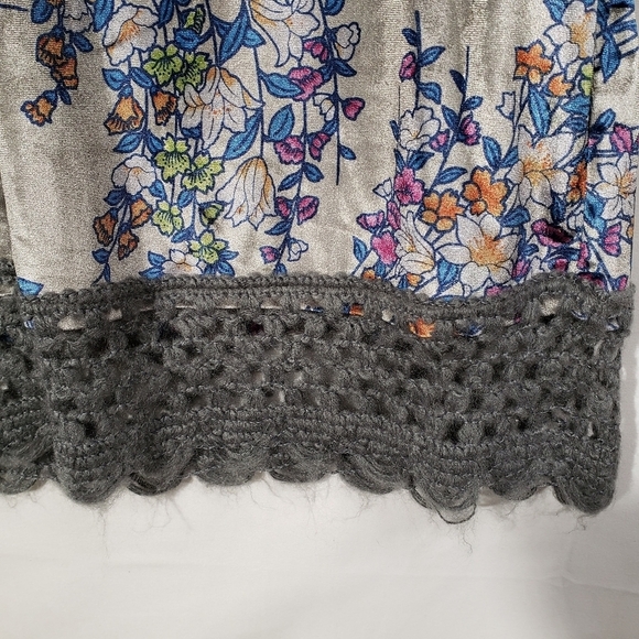 Tracy Porter Velvet Dress Sleeveless‎ 8 Grey Floral Print Crochet Trim - Picture 3 of 9